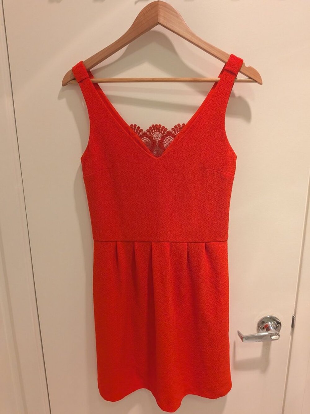 Sézane Red Fit and Flare Dress Size 36 US 4 Lace V Back